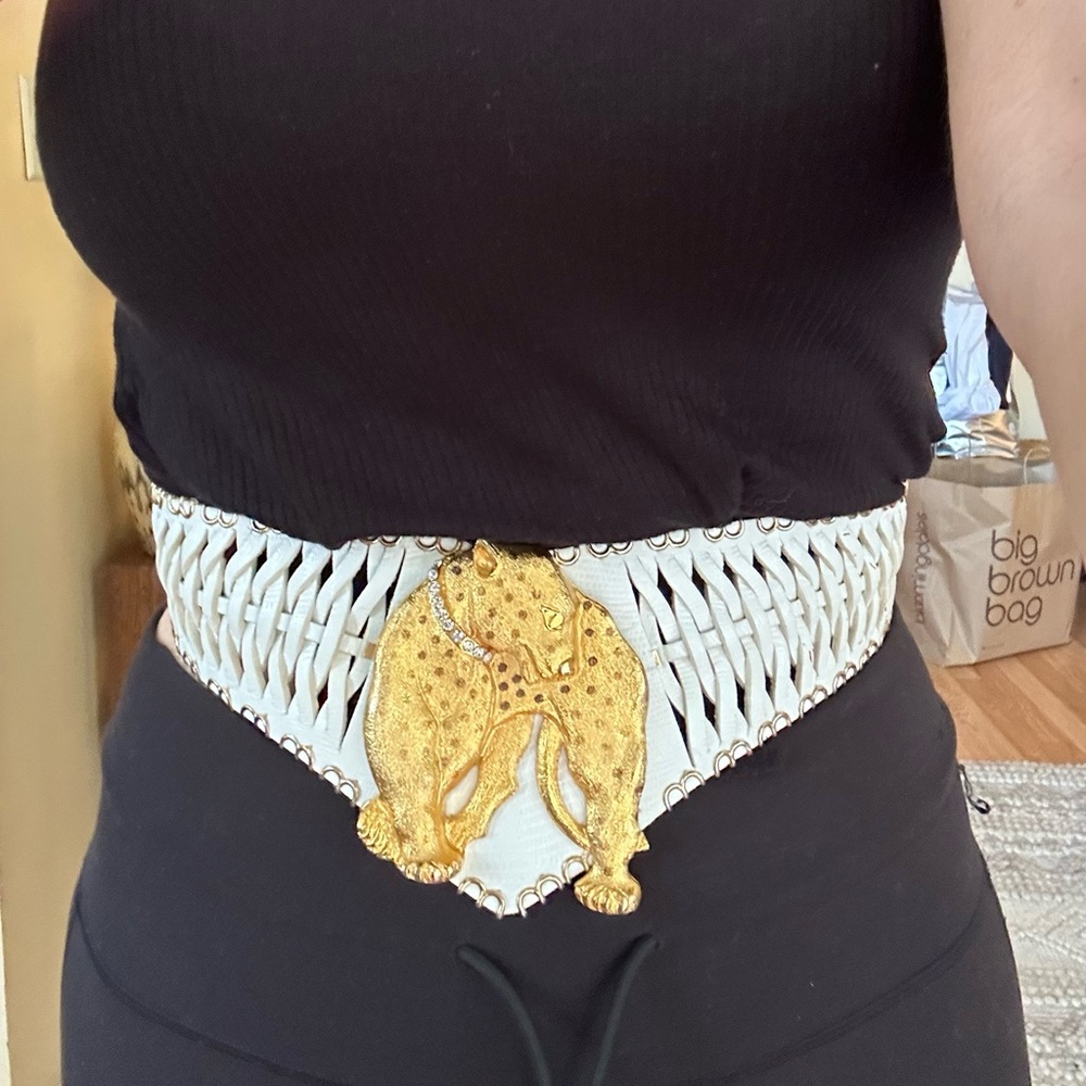 Jose Cotel Vintage White and Gold Leopard Belt